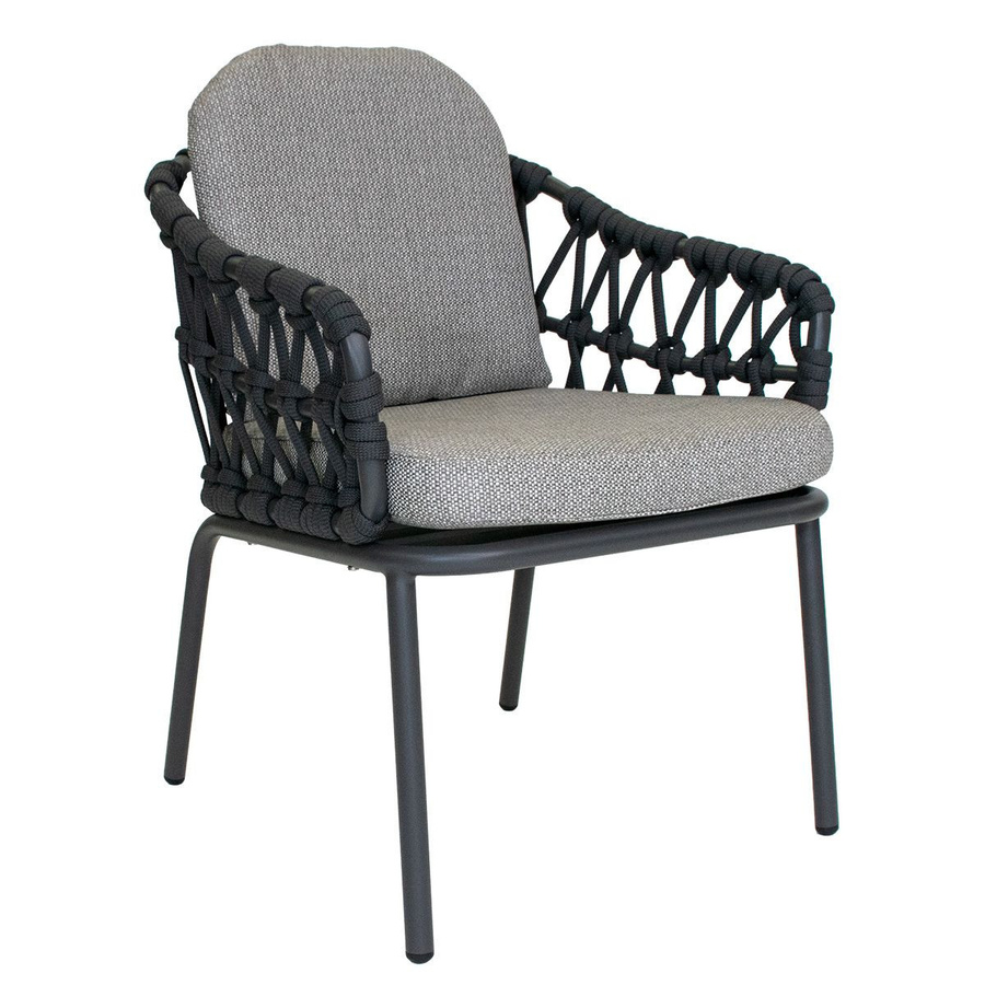 10er Set Gartenstühle Lola Lisbon Rope Sessel von Lola Home Garden aus Aluminium in Graphite und Carbon mit Pepper Sunproof Kissen - Bild 2