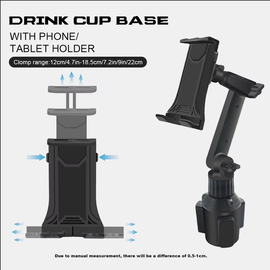 Universal 360 Grad Auto-Becherhalter mit Tablet- und Smartphone-Halterung aus ABS-Material in Schwarz - Bild 4