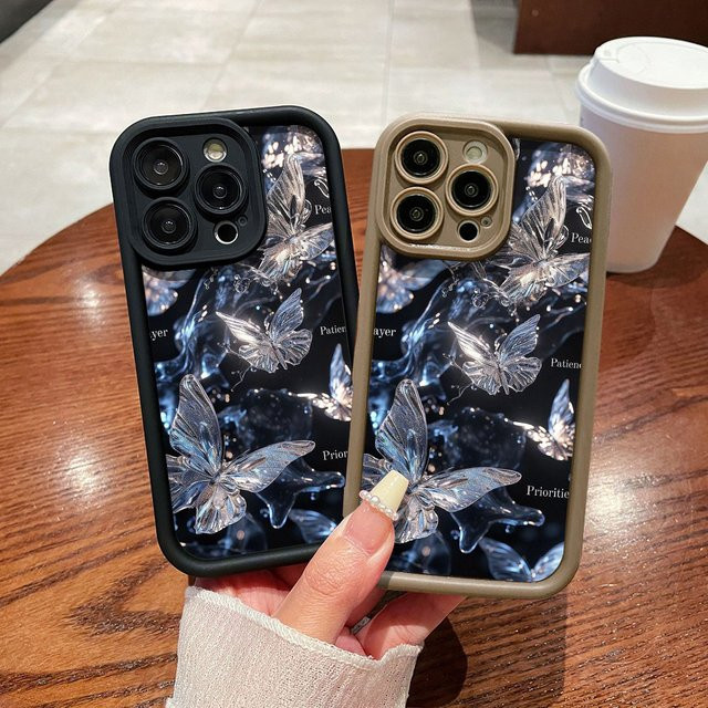 Stoßfeste Silikon-Handyhülle mit Bling-Schmetterlings-Design für Apple iPhone in Braun - Bild 1