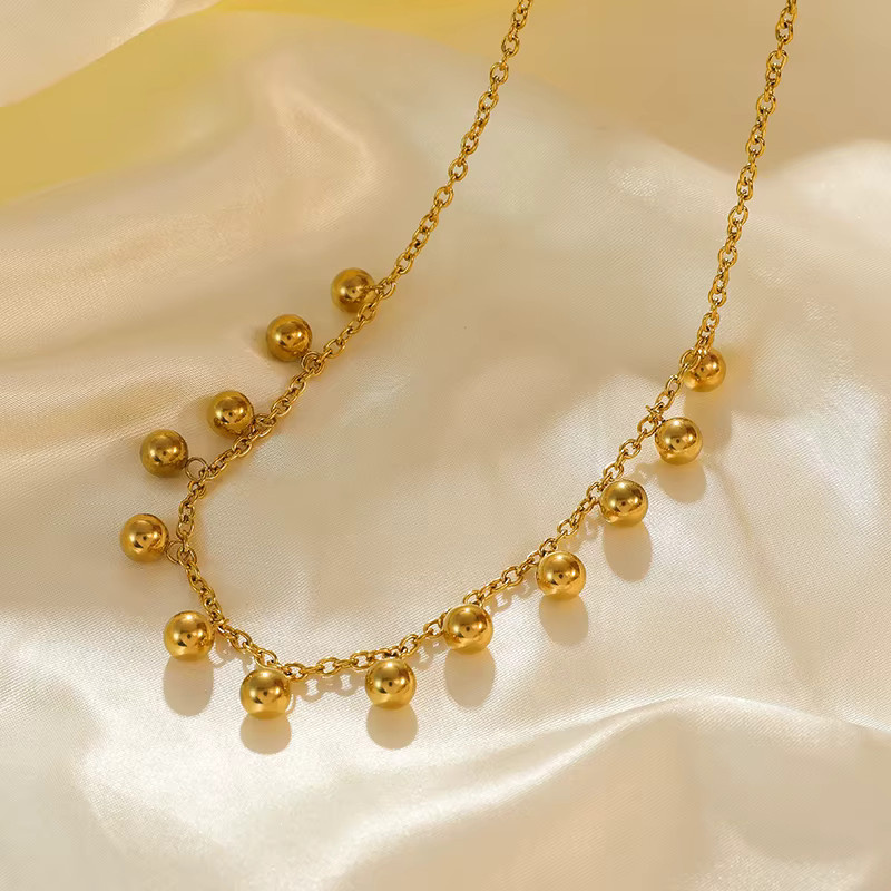 Eilieck Halskette, 316l Edelstahl, Gold Farbe, Kugel Perlen, Damen - Bild 2