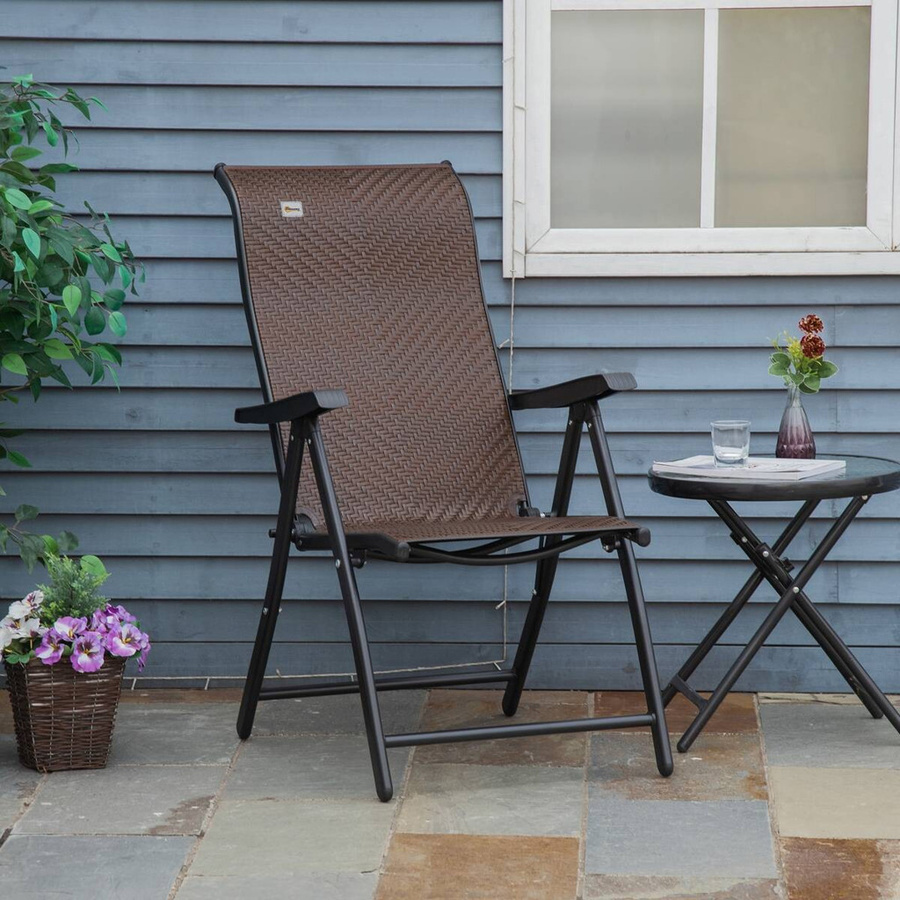 Outsunny Klappstuhl aus Polyrattan und Stahl in Braun und Schwarz mit Armlehnen, B/T/H: 71 x 58 x 111 cm - Bild 5