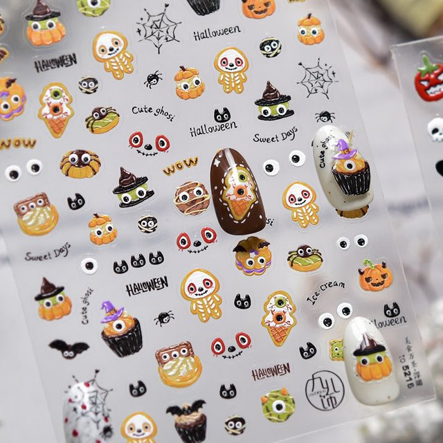 NAILFYOU Nagelkunst-Aufkleber Halloween, Geister, Kürbisse, Spinnen - Bild 1