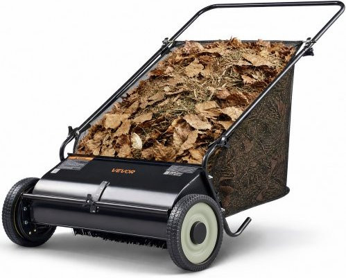 VEVOR Hand-Rasenmäher und Laubkehrer Schwarz mit 66 cm Kehrbreite, manueller Spindelmäher mit 198 l Fangkorb, H x B x T: 142 x 81 x 75 cm - Bild 1