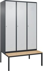 C+P Spind Classic PLUS Garderobenschrank mit Sitzbank, 3 Abteile, B/T/H: 212 x 120 x 81,5 cm, Farben: Anthrazit, Grau, Schwarz, mit Zylinderschloss und 4 Garderobenhaken - Bild 1