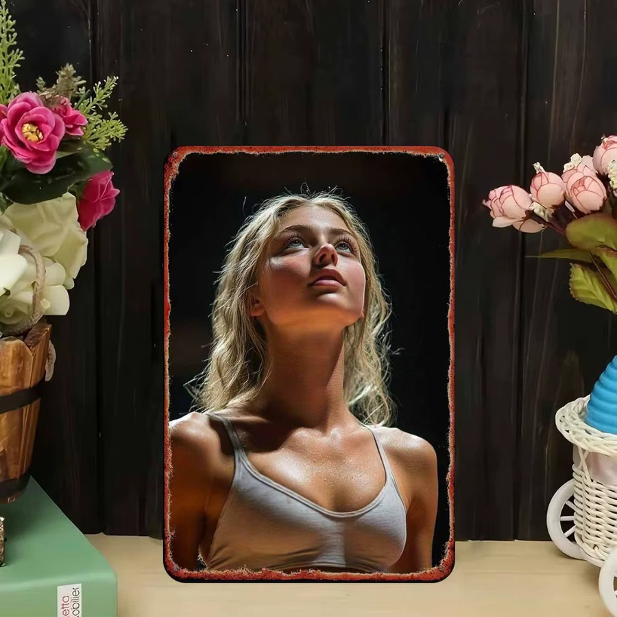 HELLOYOUNG Metall-Wandkunst Portrait einer Frau in Mehrfarbig, Rechteckiges 2D-Flacheisen-Schild für Innen- und Außenbereiche - Bild 3
