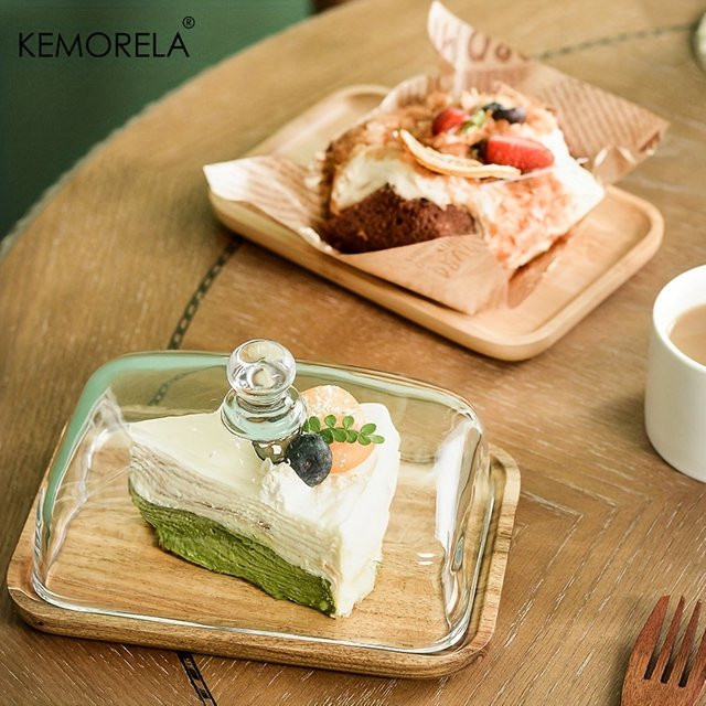 Serviertablett aus Holz mit Glasabdeckung in Braun für Kuchen, Dessert und Käse - Bild 1