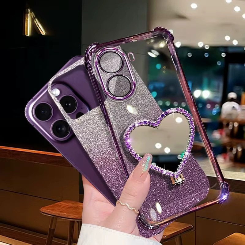 Glitter Love Silikonhülle für Redmi A7 Pro A5 A3 A1 in Pink mit Kristall-Armband und Make-up-Spiegelhalterung - Bild 2