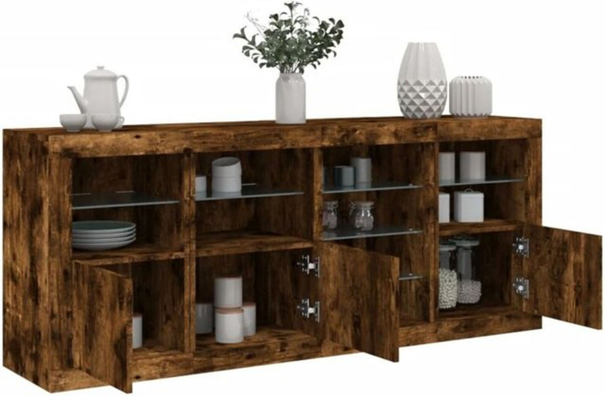 Modernes Sideboard mit LED-Leuchten von Vida XL in Räuchereiche, B/T/H: 164 x 37 x 67 cm - Bild 1