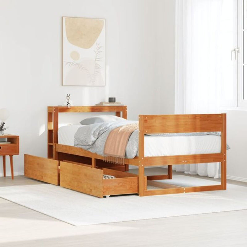 Massivholzbett aus Kiefernholz von Vidaxl in Braun, B/T/H: 75 x 190 cm - Bild 1