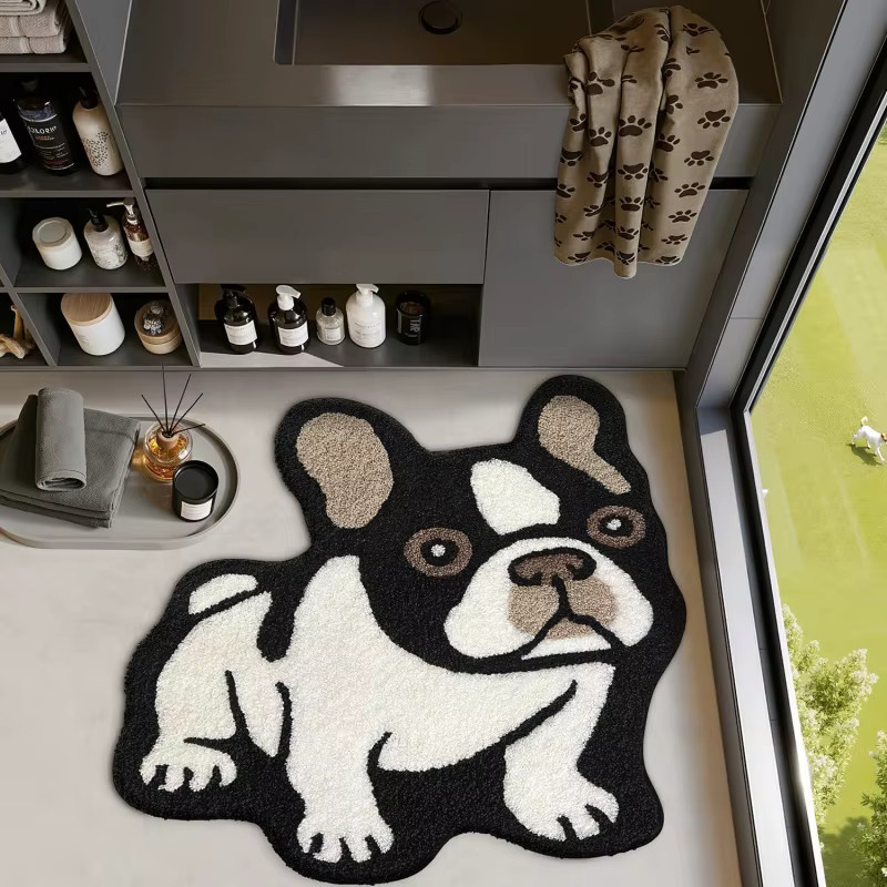 VIKAMA Fußmatte in Form einer französischen Bulldogge, rutschfest und wasserabsorbierend, Mehrfarbig, B: 80 cm, T: 70 cm - Bild 3