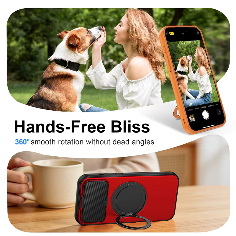 SUNWARD Magnetische Ringhalterung Handyhülle für iPhone 11 bis 16 Pro Max mit MagSafe und Kameraständer in Orange - Bild 4