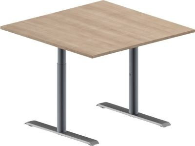 Schäfer Shop Genius Besprechungstisch MODENA FLEX, quadratisch, T-Fuß Rundrohr, Eiche-Dekor/weißaluminium RAL 9006, B: 100 cm, T: 100 cm, H: 65-85 cm - Bild 1