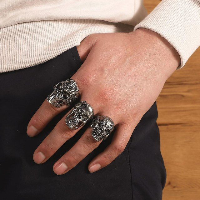 YIRAN Jewelry Ring Set, Geometrisches Totenkopf, Messing, brown, Herren - Bild 1