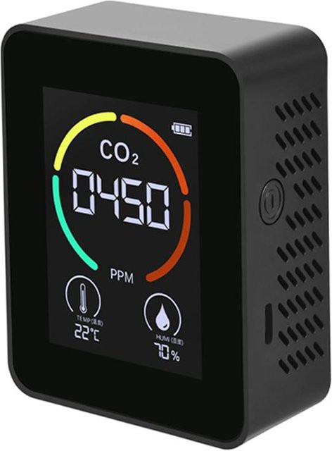 Kkmoon Tragbarer CO2-Detektor und multifunktionales Thermohygrometer als digitaler Luftdetektor für den Innenbereich, Schwarz - Bild 1