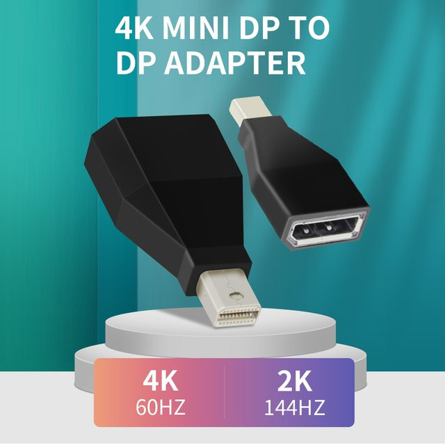 Mini DisplayPort auf DisplayPort Adapter in Schwarz für 4K 60 Hz und 144 Hz, bidirektionaler Thunderbolt zu DisplayPort Adapter kompatibel mit HP und Mac - Bild 1