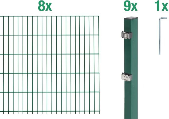 Metallzaun Doppelstabmatte Grund-Set aus Stahl, grün beschichtet, B/T/H: 8 x 2 x 1,6 m - Bild 1