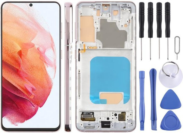 Samsung Galaxy S21 5G SM-G991B Ersatzdisplay mit Rahmen und Digitizer, TFT LCD Bildschirm Baugruppe in Gold, 6,12 Zoll - Bild 1