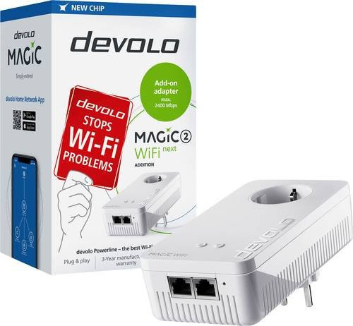 Devolo Magic 2 WiFi next Powerline WLAN Erweiterungsadapter in Weiß mit WiFi und Ethernet/LAN - Bild 1