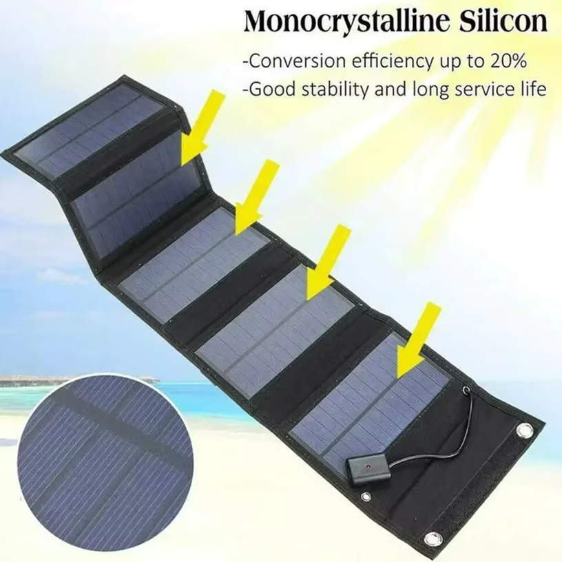 Tragbares Solarpanel 200W mit USB-A und USB-C Anschlüssen in Schwarz für Camping und Wandern - Bild 2