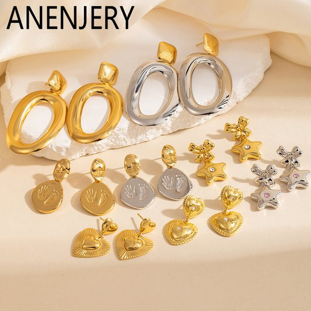 ANENJERY Ohrringe, Edelstahl, Bowknot, Stern, Herz, Damen - Bild 1