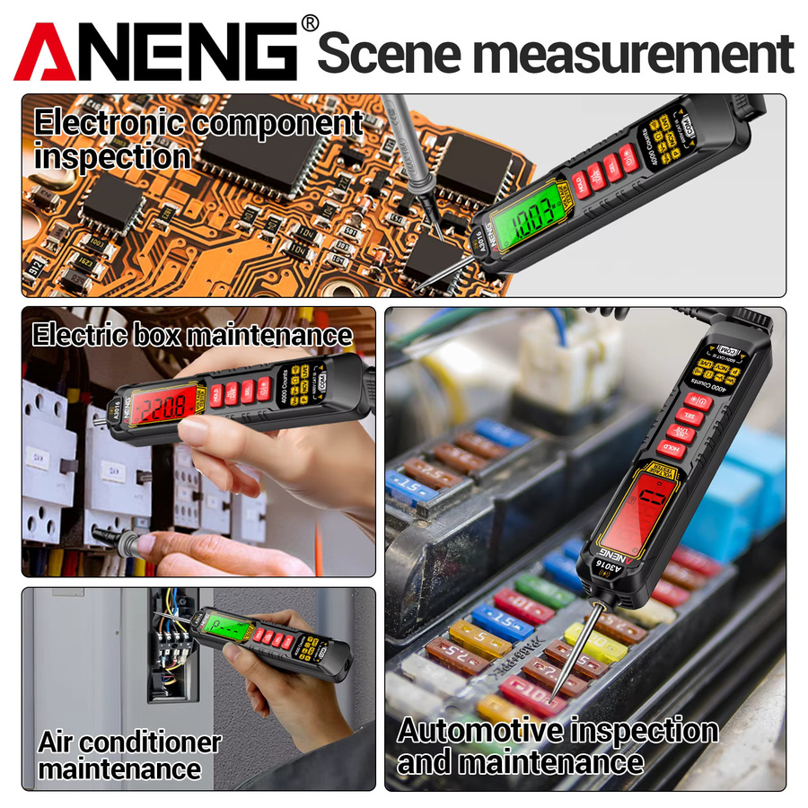 ANENG A3016 Digital-Multimeter-Stift in Schwarz mit 4000 Messungen, 600V AC/DC Spannung, NCV Stromführender Leitungstester, Phasenfolge-Detektor und Taschenlampe - Bild 5