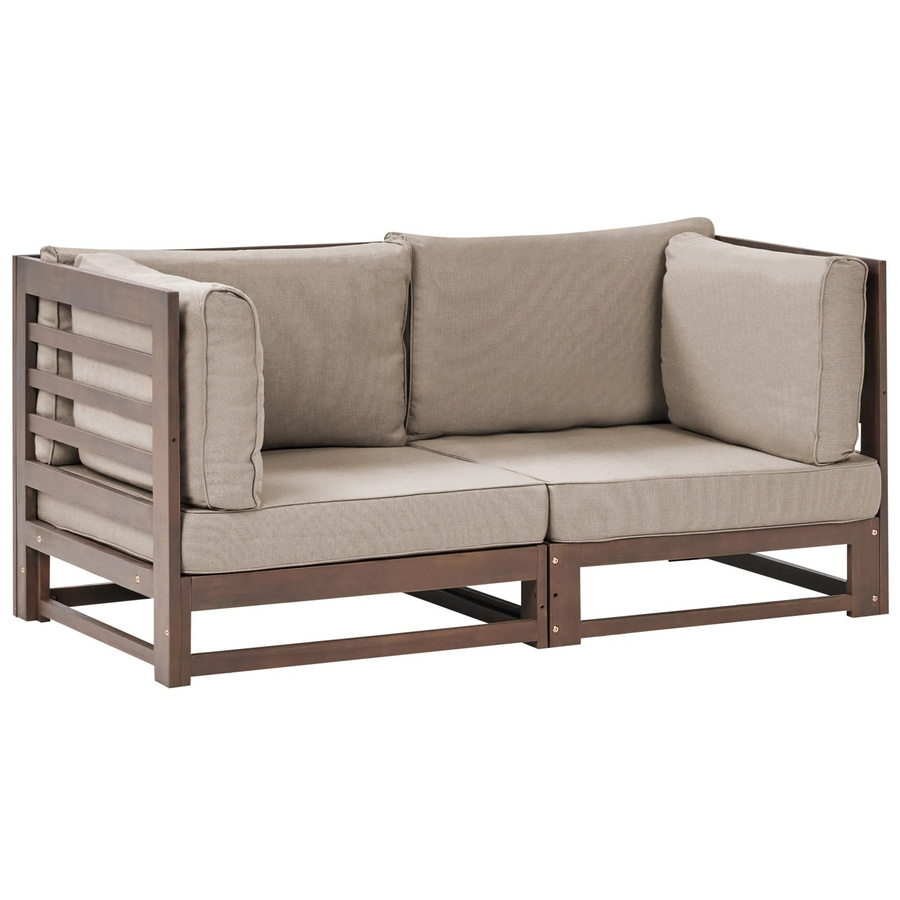 Beliani Gartensofa TRANI in Taupe, skandinavisches Design aus Akazienholz mit Polsterung und Kissen, B/T/H: 150 x 75 x 72 cm - Bild 2