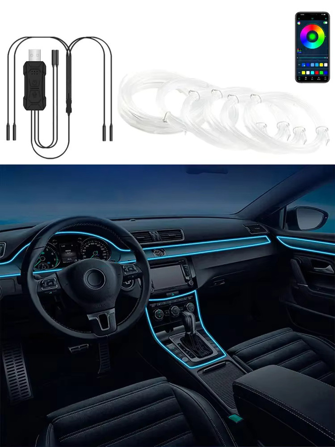 KEVANLY RGB LED Umgebungslicht für dein Auto mit USB-Anschluss und Fiber Optic Neon Flex in Multicolour - Bild 5