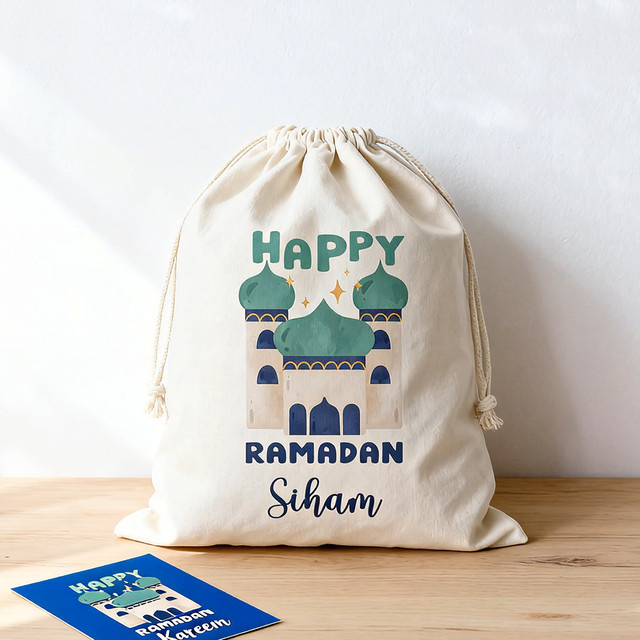 Personalisierte Happy Ramadan Geschenktüte für Kinder, Eid Al-Fitr Geschenk und Ramadan Dekoration, B: 30 cm, H: 40 cm - Bild 1