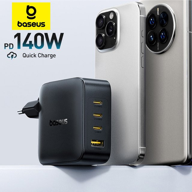 Baseus 140W USB-C Schnellladegerät PD Ladegerät in Schwarz für MacBook, Tablet und Smartphone - Bild 1