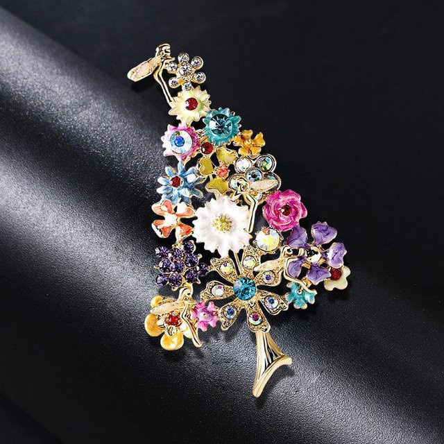 YIRAN Brosche, Blume, Emaille, Kristall, Damen, grau - Bild 1