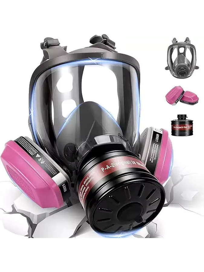 Vollgesichts-Gasmaske in Grau zum Schutz vor Spritzlackierung, Chemikalien, Pestiziden und Staub, kompatibel mit Filterkartuschen - Bild 3