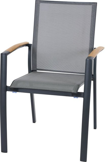 Siena Garden Stapelstuhl aus Aluminium mit Armlehnen und Ranotex Gewebe in Anthrazit Matt - Bild 1
