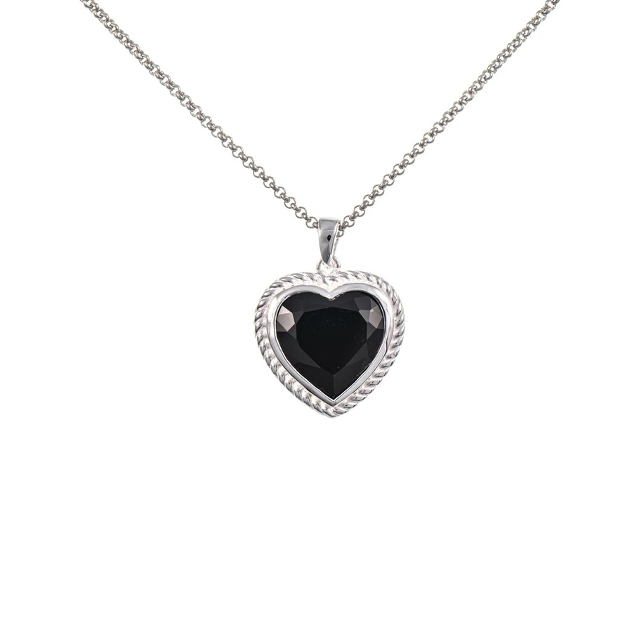 Anhänger Herz geschliffen mit Kette, 925 Silber, Zirkonia, schwarz - Bild 1