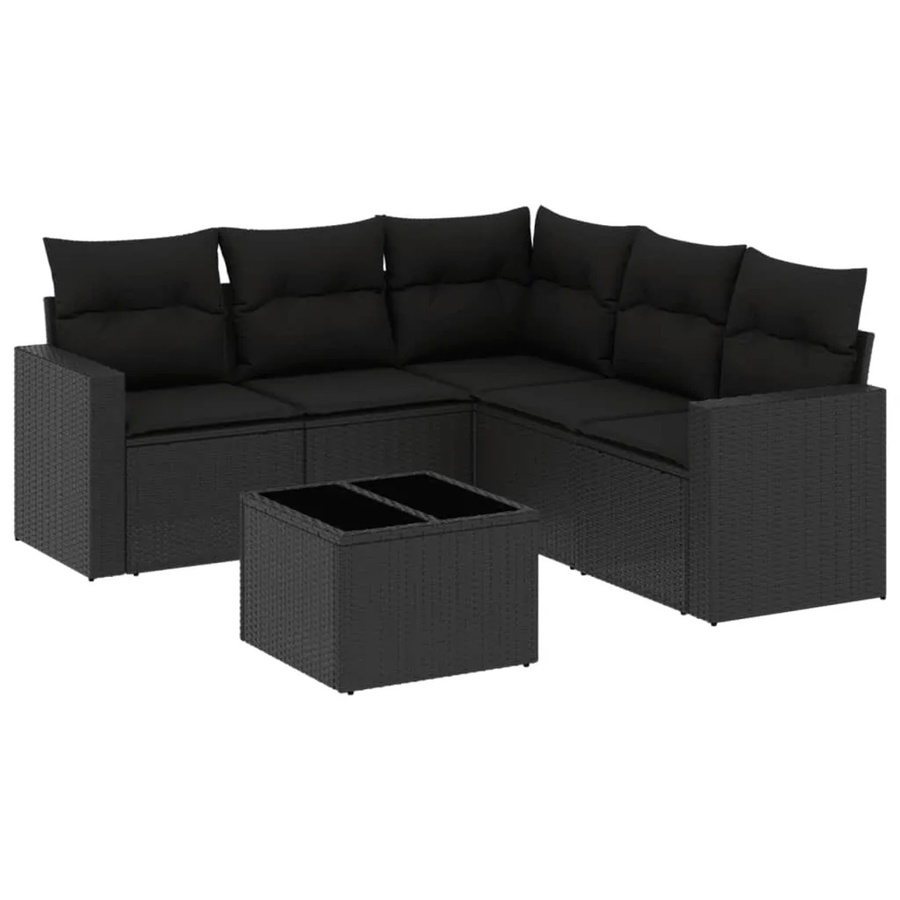 vidaXL 6-teilige Garten-Sofagarnitur in L-Form aus schwarzem Poly-Rattan mit Kissen und pulverbeschichtetem Stahlgestell - Bild 2