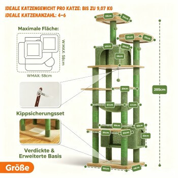 Pawz Road XXL Kratzbaum Beige mit Höhle, Hängematte und Sisal-Elementen, Höhe: 205 cm - Bild 3