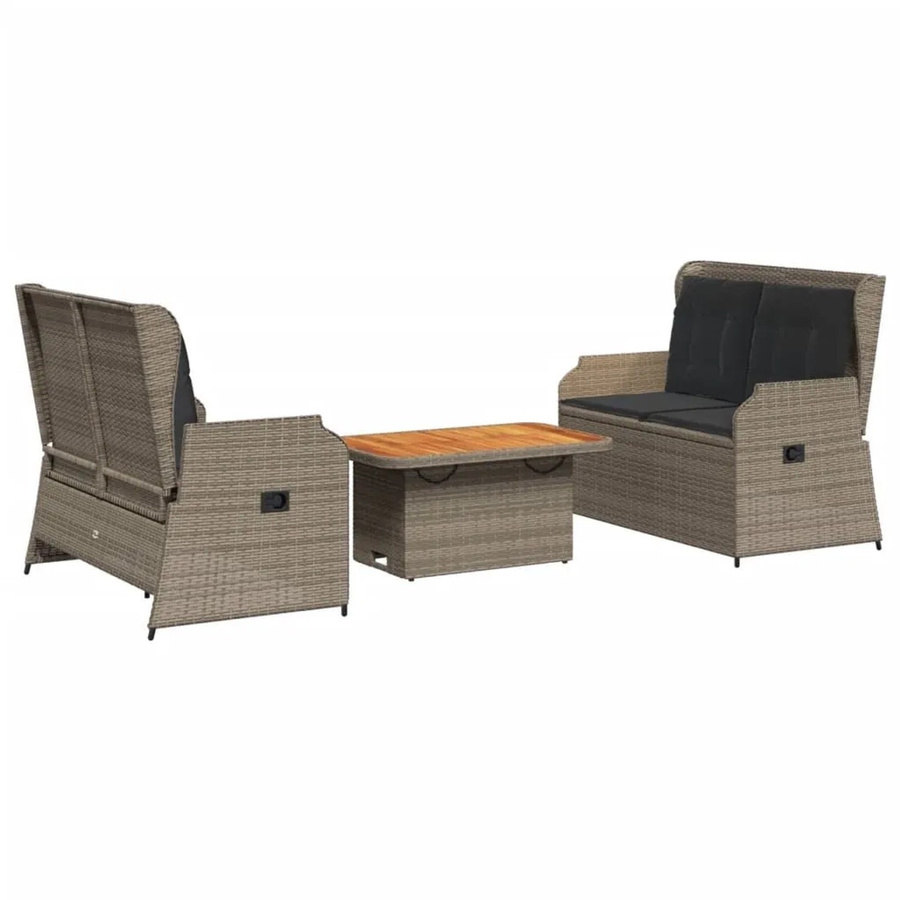 vidaXL 3-tlg Garten-Lounge-Set aus grauem PE-Rattan mit Kissen und Gartentisch - Bild 2