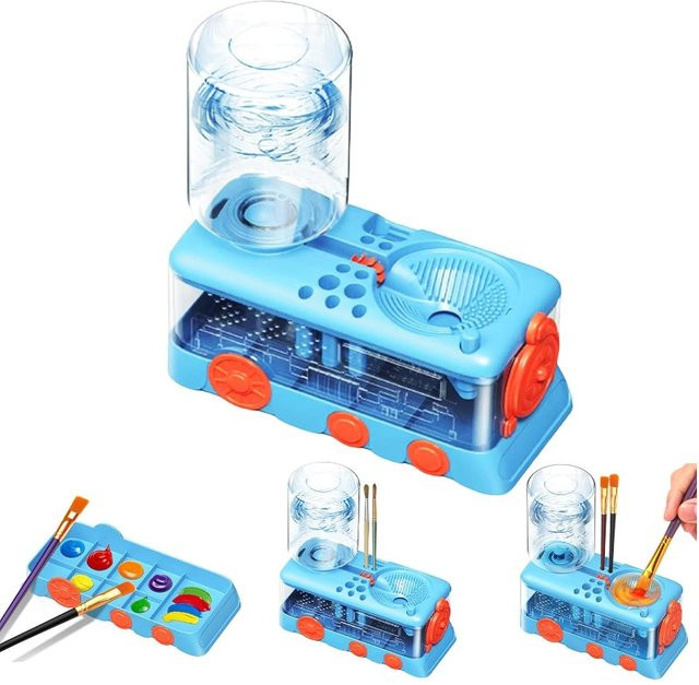 Auslaufsicherer Pinselreiniger mit Wasserzirkulation und Farbtabletthalter in Blau für Aquarell, Öl und wasserbasierte Farben - Bild 1