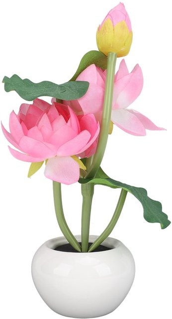 CosyHome LED Blumen Tischlampe mit 3 Kunstblumen in einer Keramikvase, Farbe Pink und Weiß - Bild 1