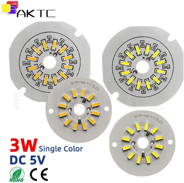 Ankatec 5 Stück LED-Lichtplatine rund, SMD4014 Aluminium-Quellenpanel, 5 V 3 W, Farbe: Weiß - Bild 1