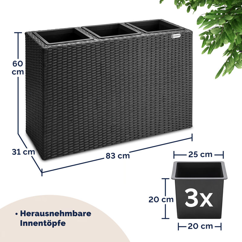 CASARIA Polyrattan Blumentopf Schwarz rechteckig H: 83 cm, B: 30,5 cm, T: 60 cm - Bild 3