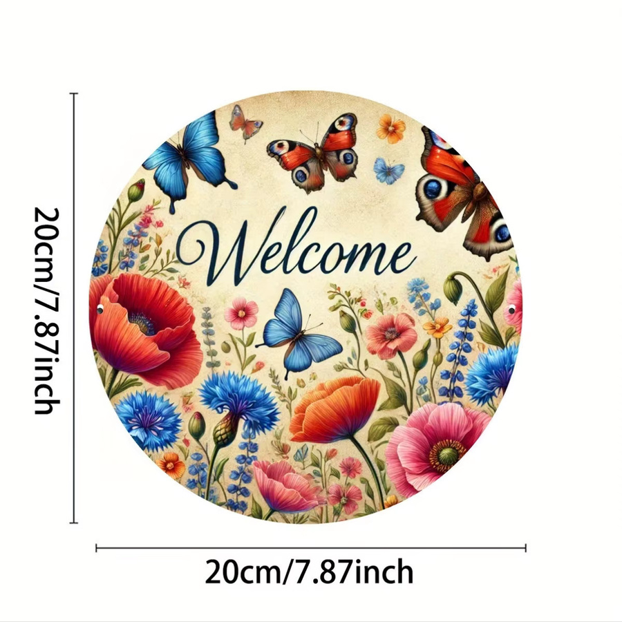Runde Wanddekoration aus Metall von Potdemiel mit Schmetterlings- und Blumenmuster in Mehrfarben, Durchmesser: 20,32 cm - Bild 2