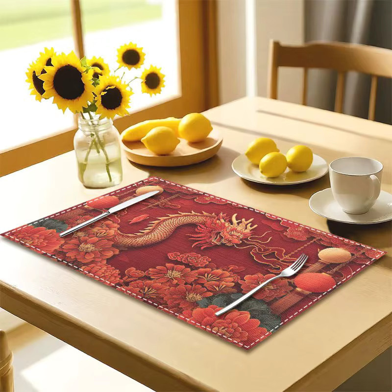 VIKAMA Drachenmuster Matte im orientalischen Stil, rot, maschinenwaschbar - Bild 2