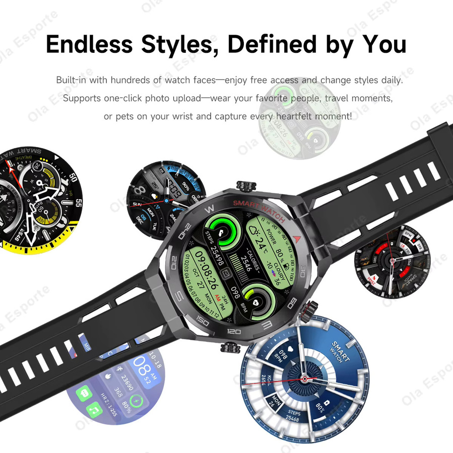 Ola Esporte Militärische Smartwatch für Herren in Schwarz mit Gesundheitsmonitor, kabelloser Anruffunktion und IP68 wasserdicht, kompatibel mit Android, Modell HT30 - Bild 4