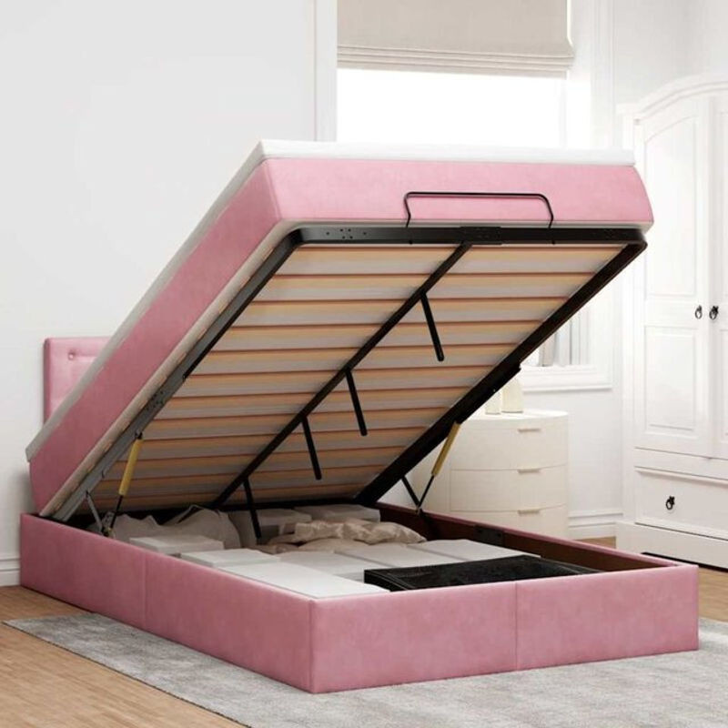 vidaxl Polsterbett Ottoman mit Matratze und LED in Rosa und Weiß aus Samt, B/T/H: 200 x 120 x 78 cm - Bild 1