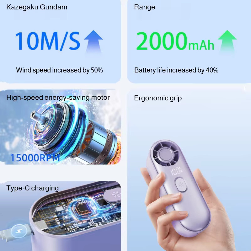 Eelhoe Mini-Handventilator, tragbarer USB-Taschen-Turboventilator in Lila - Bild 2