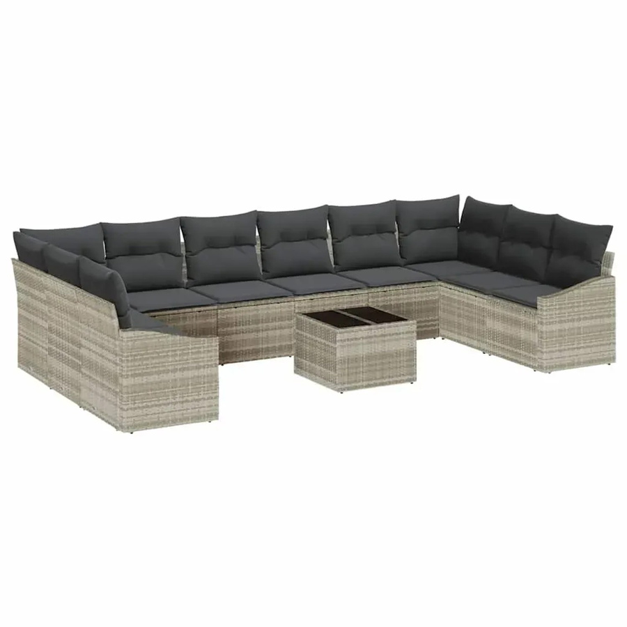 vidaXL Garten-Sofa-Set 11-tlg. aus Poly-Rattan in Hellgrau mit Polstern und Couchtisch - Bild 2