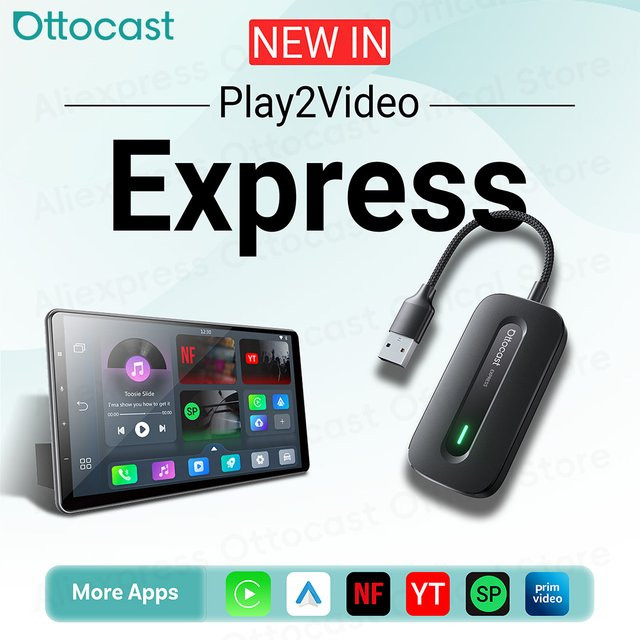 OTTOCAST Play2Video Express Wireless CarPlay und Android Auto Adapter für YouTube und Netflix in Schwarz - Bild 1