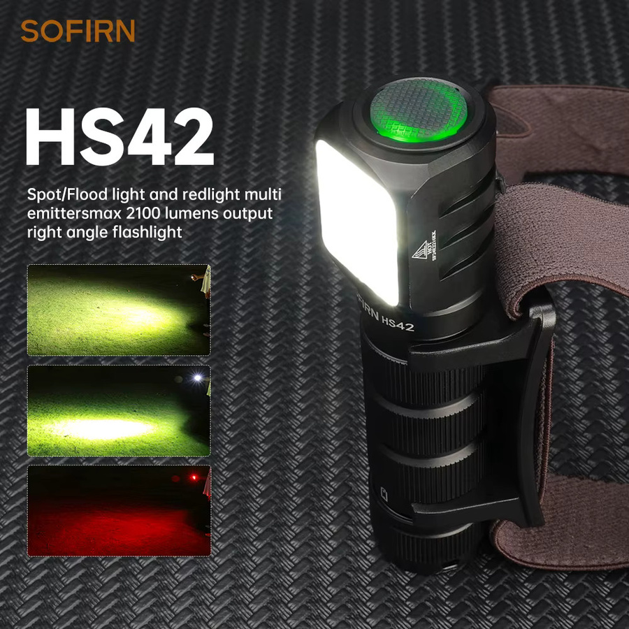 Sofirn HS42 Stirnlampe mit 2100 lm, 6 LEDs, SST40, USB-C wiederaufladbar, mit rotem Licht, Strahler und Flutlicht, Schwarz - Bild 2