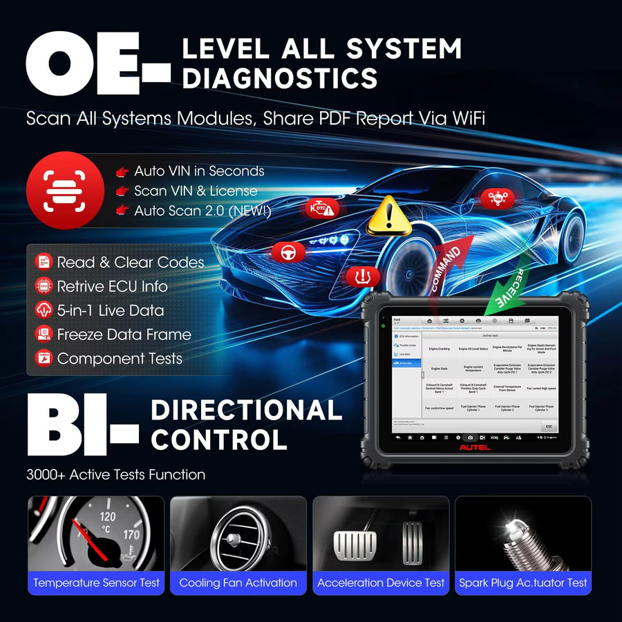 Autel MaxiSys Ultra EV Scanner Diagnosegerät mit ECU-Programmierung und Hochspannungs-Batteriepack-Analyse in Schwarz inklusive EVDiag Kit VCMI PK Ultra - Bild 8