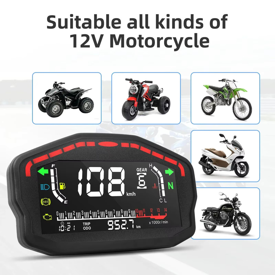MAIMEIMI Universal Motorrad Digital Tacho mit Hintergrundbeleuchtung in Schwarz für BMW Honda Ducati Kawasaki Yamaha 2- und 4-Zylinder - Bild 5